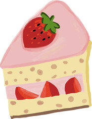 Strawberry cake hand drawn watercolour illustration clipart