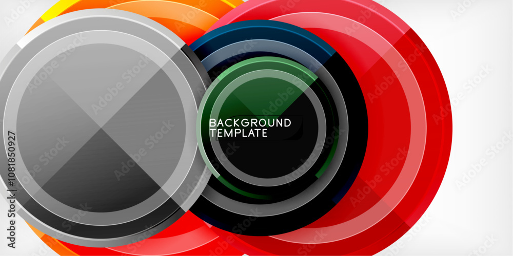 Poster abstract background - multicolored circles, trendy minimal geometric design, vector illustration