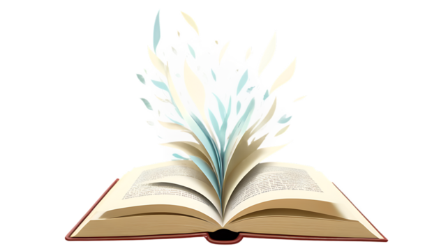 "Cut-out of an open book, symbolizing knowledge and imagination."