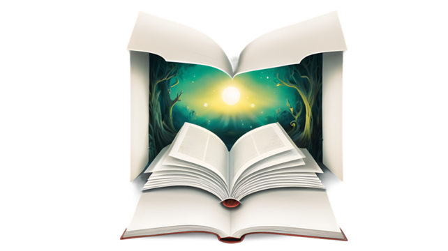"Cut-out of an open book, symbolizing knowledge and imagination."