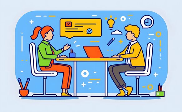 Work discussion collaboration teamwork study brainstorming meeting conversation planning illustration