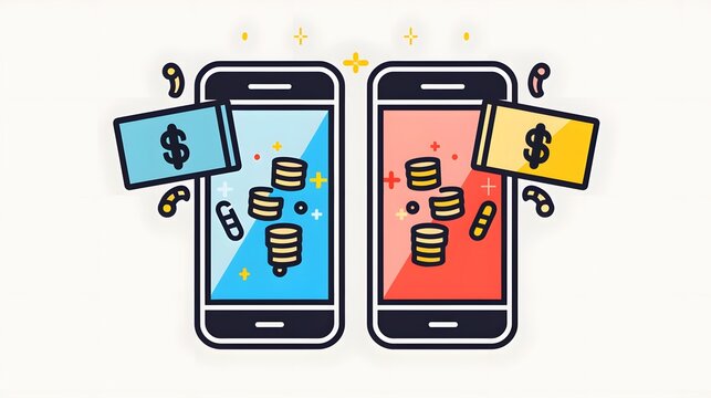 Money handphone mobile banking digital wallet finance cashless illustration white background