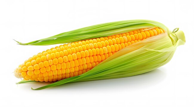 Corn husk yellow green white background, fresh healthy natural vegetable food