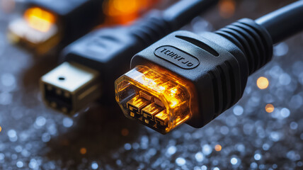 A black cable with a yellow plug