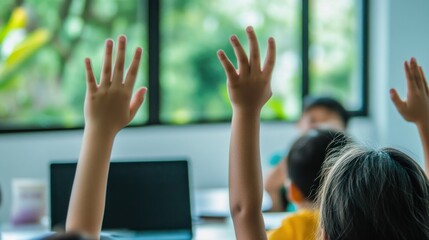 Hands Raised in Classroom