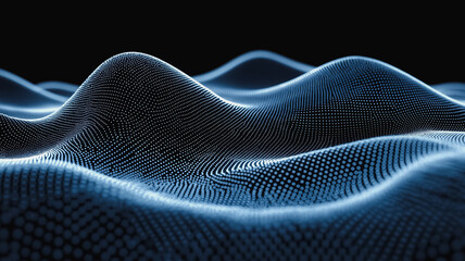 A blue wave with many dots on it. The dots are scattered all over the wave. The wave is very large and has a lot of detail