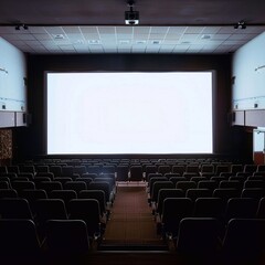 Fototapeta premium Blank movie theater screen in dark auditorium.
