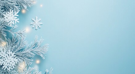 Festive Gradient Blue Winter Background with Snowflakes and Bokeh Lights for Holiday Designs