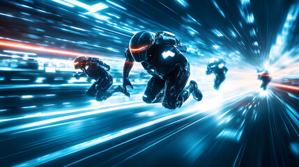 A futuristic sports event where competitors race in zero-gravity arenas utilizing advanced suits that enhance agility and strength.