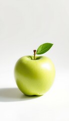 Minimalistic green apple with leaf isolated on white background