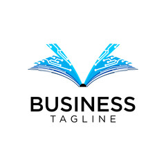 tech book logo circuit symbol as a smart book with modern circuit design