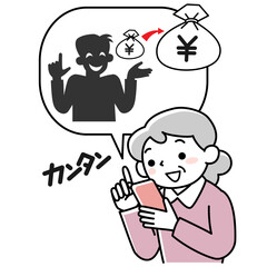 スマホ詐欺に騙されそうになっているシニア女性