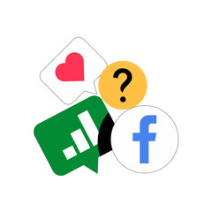 Social Media Engagement Icons Including Heart And Question Symbols, Flat Vector Illustration Representing Online Interaction And Audience Engagement, Isolated On White Background.