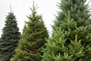 Obraz premium Diverse Fir Trees in a Modern Christmas Collection - Illustrative Portrait Photography Showcasing Unique Varieties for Holiday Decor Inspiration