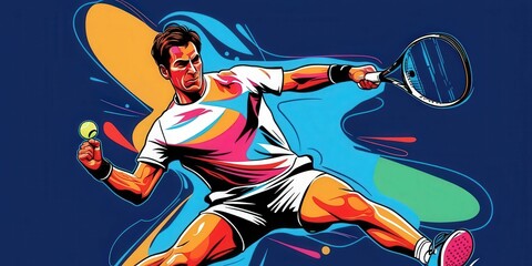 Dynamic tennis action court arena 3d banner design vibrant sports environment low angle viewpoint energetic concept for impact