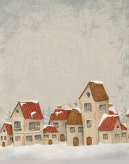 Illustration of a snowy street of an old town © alekuwka83