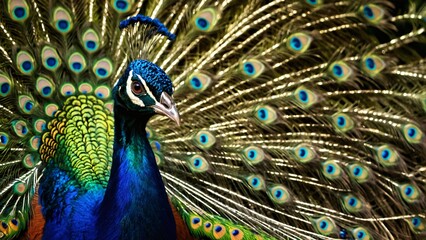 Fototapeta premium a peacock in the forest close up