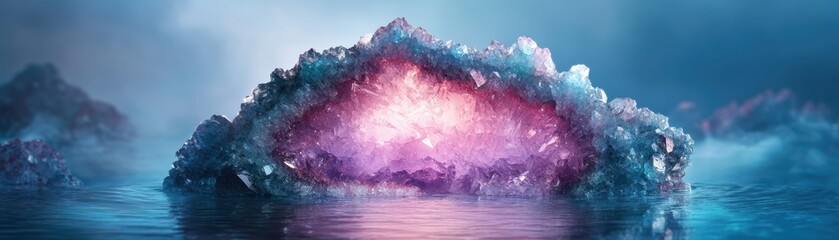 Obraz premium Stunning reflective geode showcasing ethereal colors in a mesmerizing natural design.