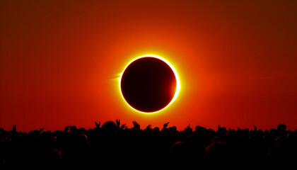 Silhouetted Crowd Witnessing Solar Eclipse