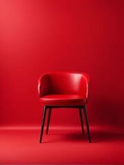 Obraz premium Modern red chair on red background. Minimalistic studio furniture photography