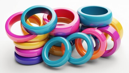 Sensory toys with colorful stacking rings on a white background