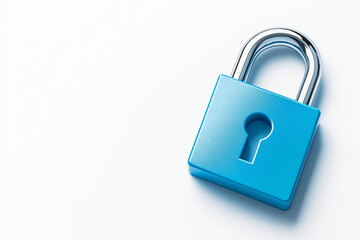 digital lock icon, cyber security symbol, holographic effect, metallic and blue, isolated on white background