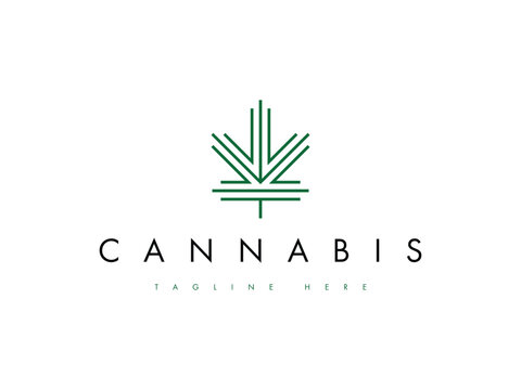 abstract marijuana hemp cannabis leaf line logo design