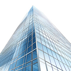 Obraz premium Modern skyscraper with reflective glass facade reaching towards the sky on a clear day in an urban environment