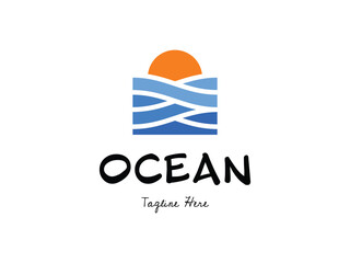 sun and wave logo design. ocean logo design.