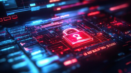 Obraz premium Close-up of a digital padlock on a laptop for cyber security, personal data protection and internet safety concept