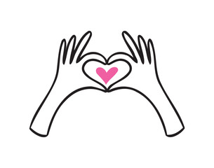 Hands and heart doodle hand drawn icon. Hand showing a heart outline cute love illustration 