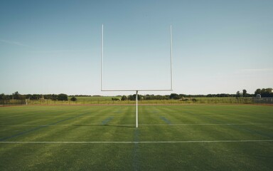 Football field goalpost. Vast green field, goalpost;  symbolizing ambition, achievement, and the pursuit of victory.