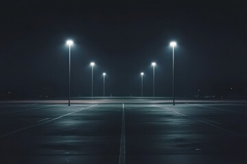 Modern Parking Lot Illuminated by Bright Lights at Night