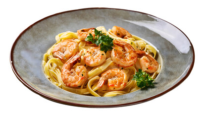 Shrimp cream pasta on a plate