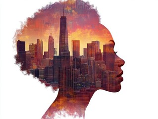 background, close up, focus on, copy space, vivid colors, double exposure silhouette with watercolor splashes