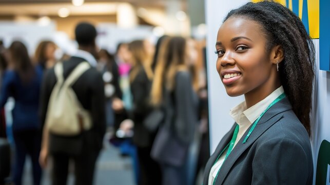 Job seekers actively engaging with recruiters at a bustling career fair, showcasing determination and eagerness in their pursuit of professional opportunities.