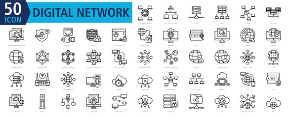 DIGITAL NETWORK ICON SET With Wide Area Networks,Local Area Networks,Server,Proxy,Network,Data Center