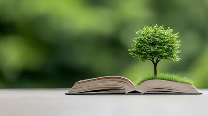Book with a tree and grass symbolizing growth and knowledge
