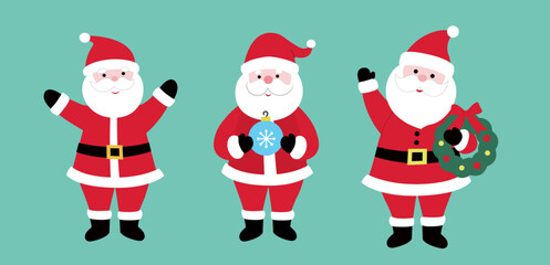 Set of Cute Santa Claus flat vector illustration.
Christmas Santa Claus cartoon vector.