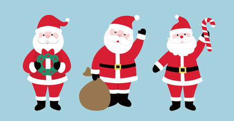 Set of Cute Santa Claus flat vector illustration.
Christmas Santa Claus cartoon vector.