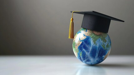 A globe wearing a graduation cap symbolizes global education and achievement.