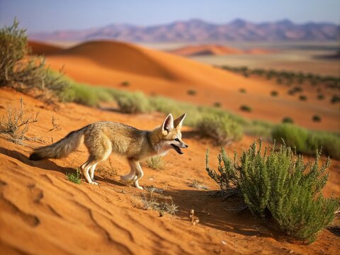 Enchanting Tilt-Shift Photography of a Sandfox in Its Natural Habitat, Capturing the Unique Beauty and Elegance of This Elusive Desert Creature