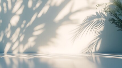  white empty room with shadow plant on white wall, empty white marble stone counter table top with shadow , white stucco cement luxury wall for product display presentation 