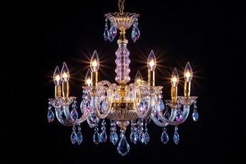 Elegant timeless chandelier featuring stunning iridescent crystals that enhance any luxurious space.