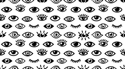 Seamless eye pattern. Set of eye graphic background. Vector black and white mystic seamless pattern. Template modern texture seamless pattern of psychedelic eyes for prints, t-shirts, cards, clothes.