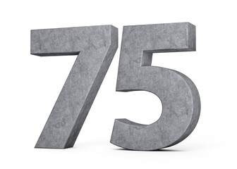 3d Concrete Number Seventy five 75 Digit Made Of Grey Concrete Stone On White Background 3d Illustration