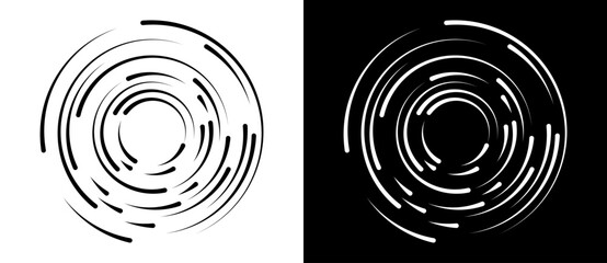 Abstract background with lines in circle. Art design spiral as logo or icon. A black figure on a white background and an equally white figure on the black side.