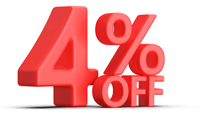 4 Percent Off Discount Red Number 3D Render