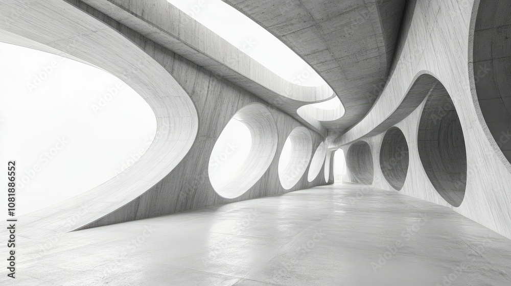 Poster 3D render of abstract futuristic architecture with empty concrete floor