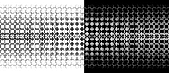 Seamless square pattern design. Black shapes on a white background and same white shapes on the black side.